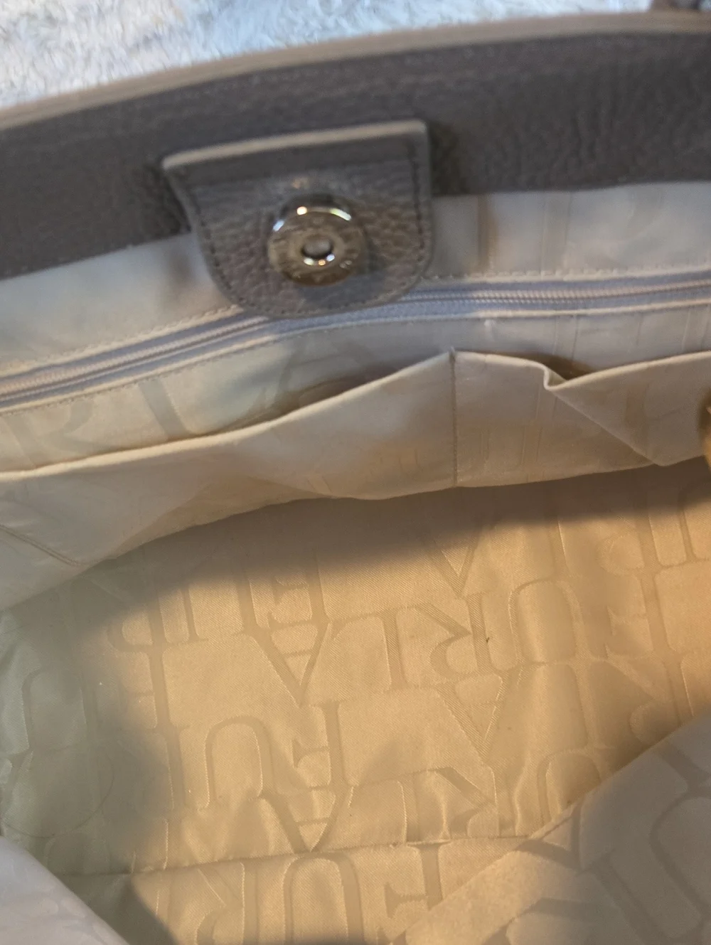Furla Gray Pebbled Leather Tote with Logo Charm EUC